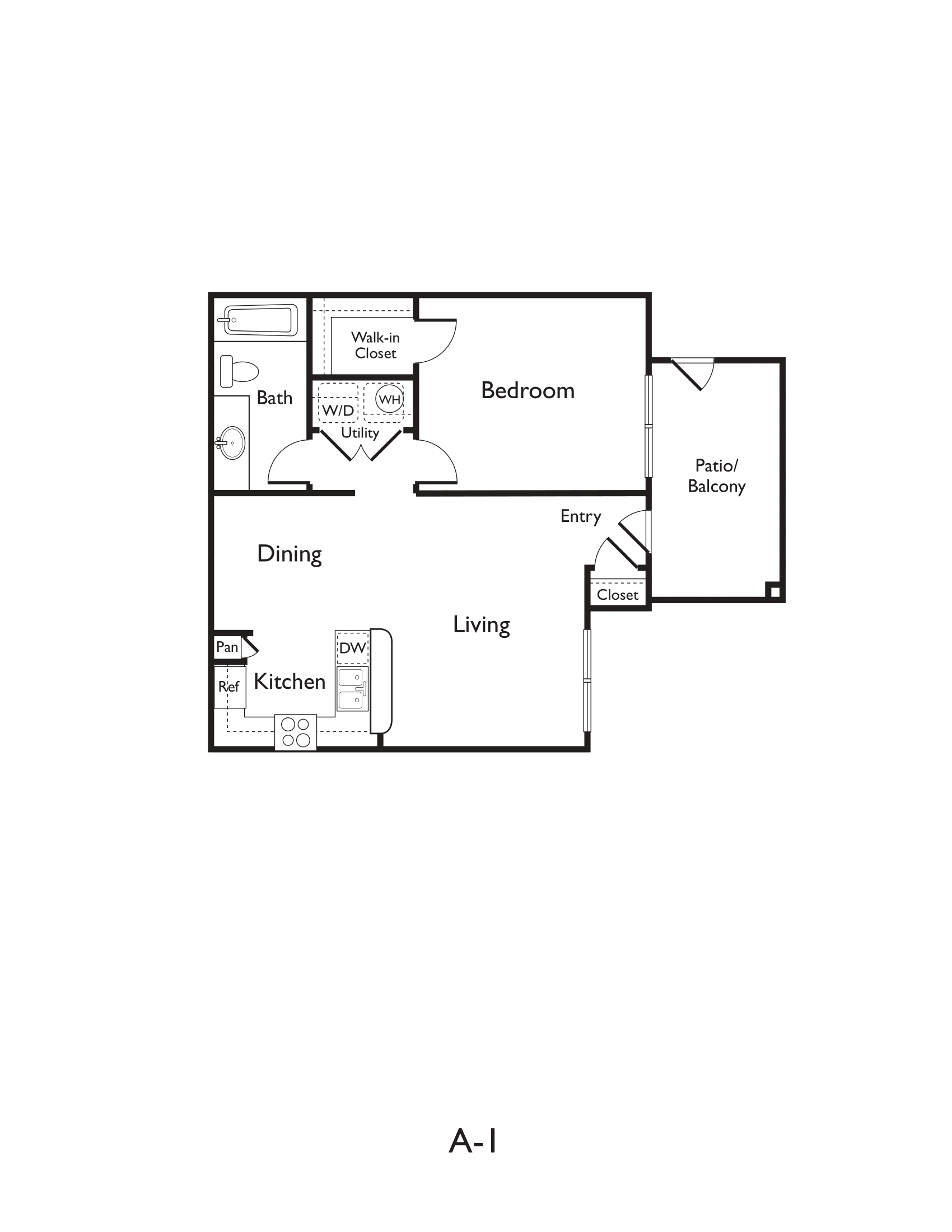 A1 (Premium) 1 bed 1 bath 656 sqft
