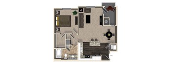 A1 1 BED 1 BATH FLOOR PLAN
