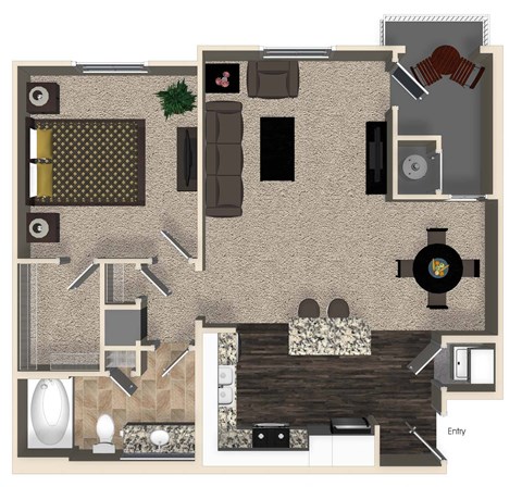 A1 1 BED 1 BATH FLOOR PLAN