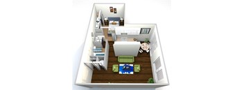 a floor plan of a one bedroom apartment with a bathroom and living room