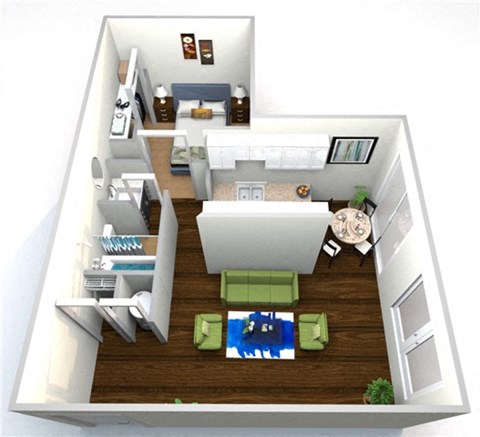 a floor plan of a one bedroom apartment with a bathroom and living room
