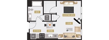 a floor plan of a house with a living room and a dining room and kitchen
