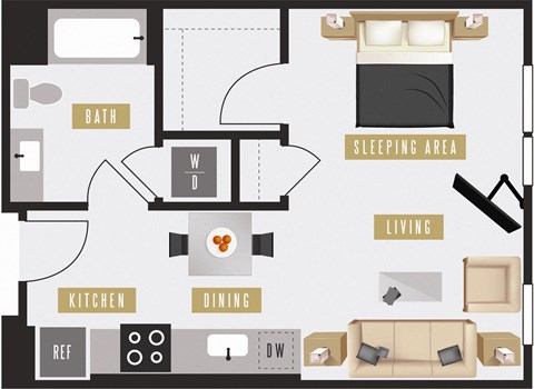 a floor plan of a house with a living room and a dining room and kitchen