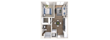 a 3d rendering of a bedroom with a bathroom and a living room
