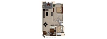 A2 1 bed 1 bath floorplan