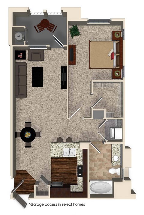 A2 1 bed 1 bath floorplan