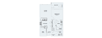 A2 – 1 Bedroom 1 Bath Floor Plan Layout – 890 Square Feet