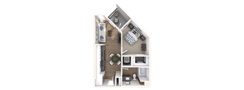 a 3d floor plan of a house with a bedroom and a living room