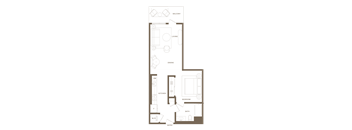 A floor plan of a house with labeled rooms such as Bedroom, Bath, Kitchen, Dining, Living, Balcony, and Entry.