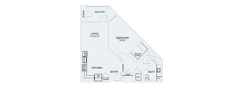 A4 – 1 Bedroom 1 Bath Floor Plan Layout – 809 Square Feet
