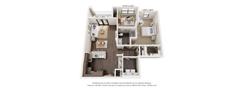 A1072 one bedroom floor plan of a bedroom with a bathroom