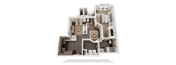 A820 one bedroom floor plan with a bedroom and a living room