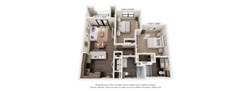 B1026 two bedroom floor plan with a bathroom and a living room