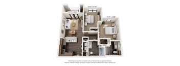 B1048 two bedroom floor plan with a bathroom and a living room