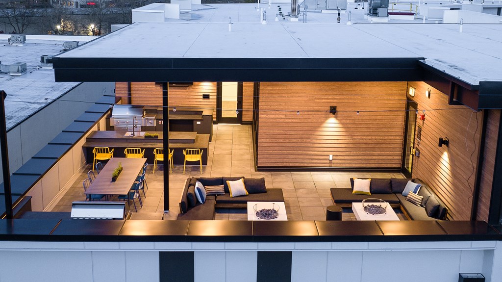 a view of the living room and dining area from the top of the building
