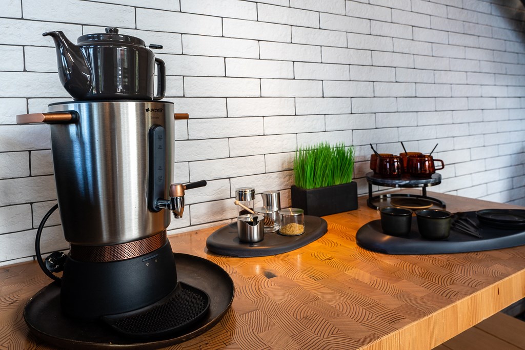 a coffee machine on a wooden table