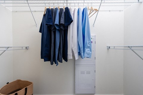Closet with shirts hanging