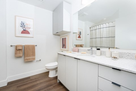 Bathroom with white cabinets