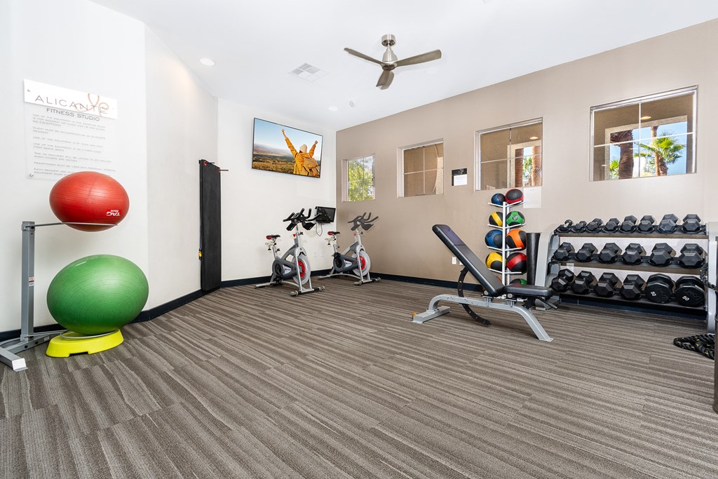 the gym at the flats at big tex apartments