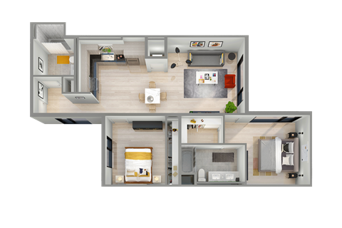 a floor plan of a house with a bedroom and a living room