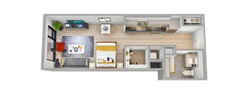 a top view of a 3d floor plan of a house