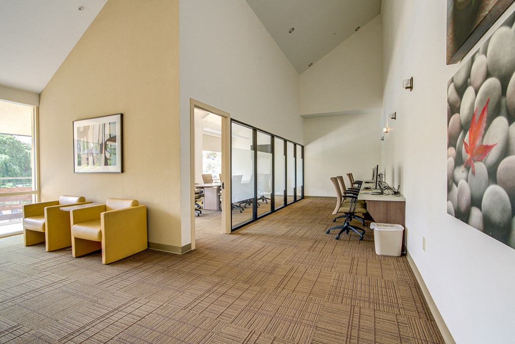 Office area with computers near conference room at Americana Apartments, Mountain View, 94040