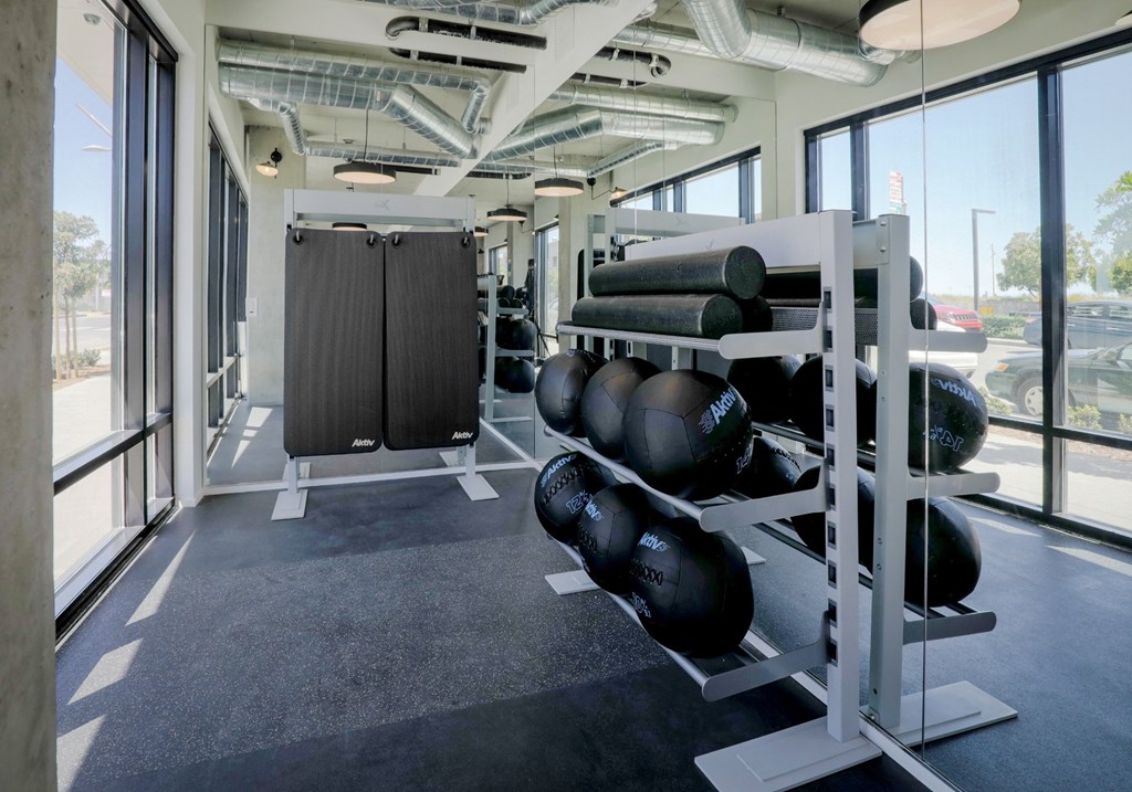 artizan fitness studio with yoga mats and medicine balls