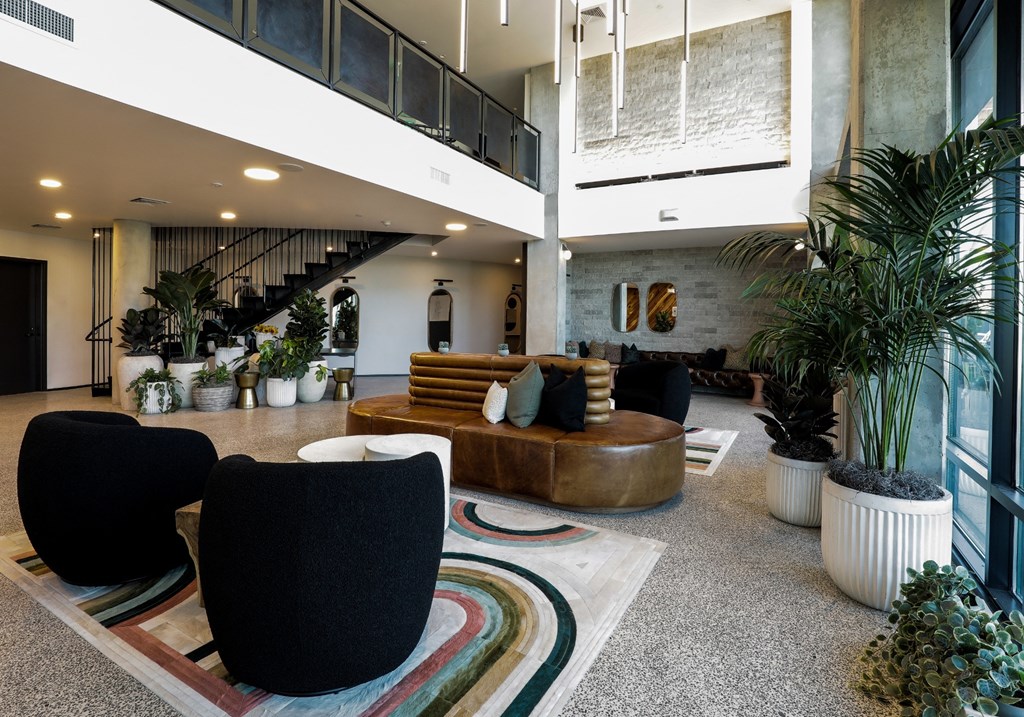 resident lounge with stylish seating and mezzanine