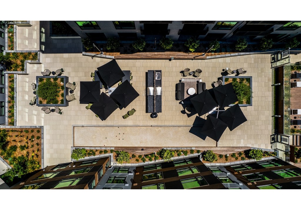 aerial view of artizan courtyard with grills