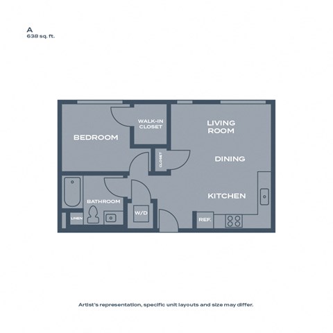 A - 1 bed 1 bath - 638 sqft