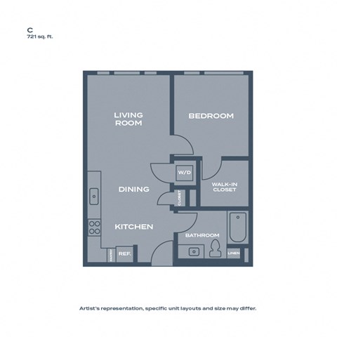 C  - 1 bed 1 bath - 721 sqft