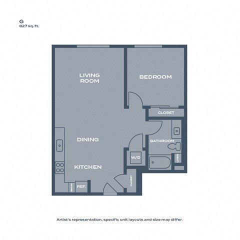 G - 1 bed 1 bath - 827 sqft