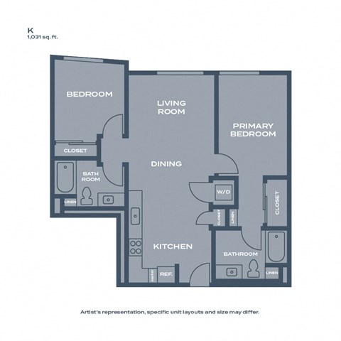 K - 2 bed 2 bath - 1011 sqft