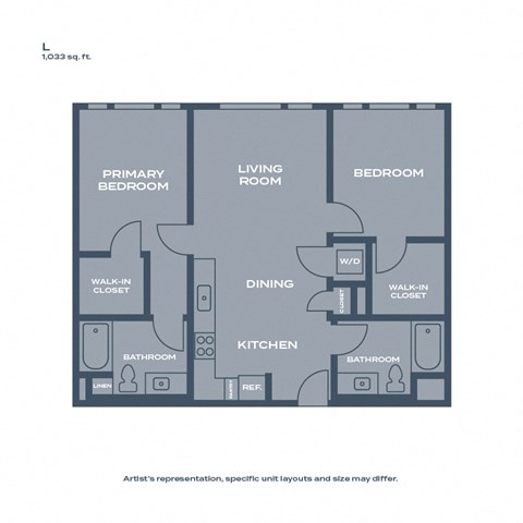 L - 2 bed 2 bath - 1033 sqft