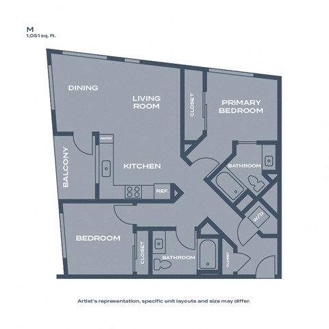 M - 2 bed 2 bath - 1051 sqft