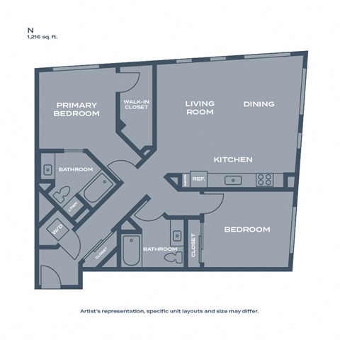 N - 2 bed 2 bath - 1032 sqft