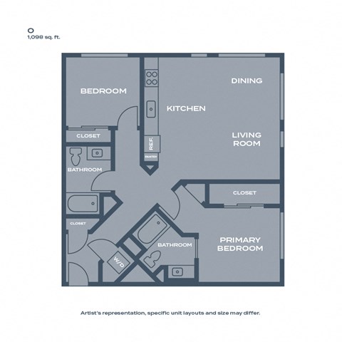 O - 2 bed 2 bath - 1096 sqft