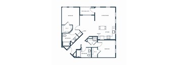 a floor plan of a bedroom floor plan with an open concept living room and kitchen