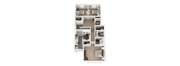 A floor plan of a house with multiple rooms and furniture layouts.