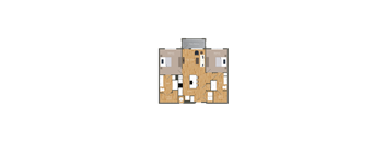A floor plan of a house with three bedrooms and a living room.