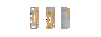 Three different floor plans of a house are displayed.