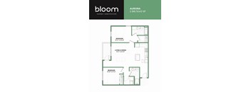 A floor plan for a 2 bedroom apartment by Bloom.