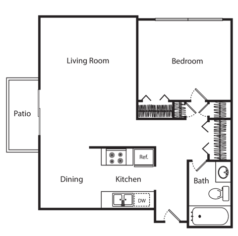 1C 1 bed 1 bath floor plan