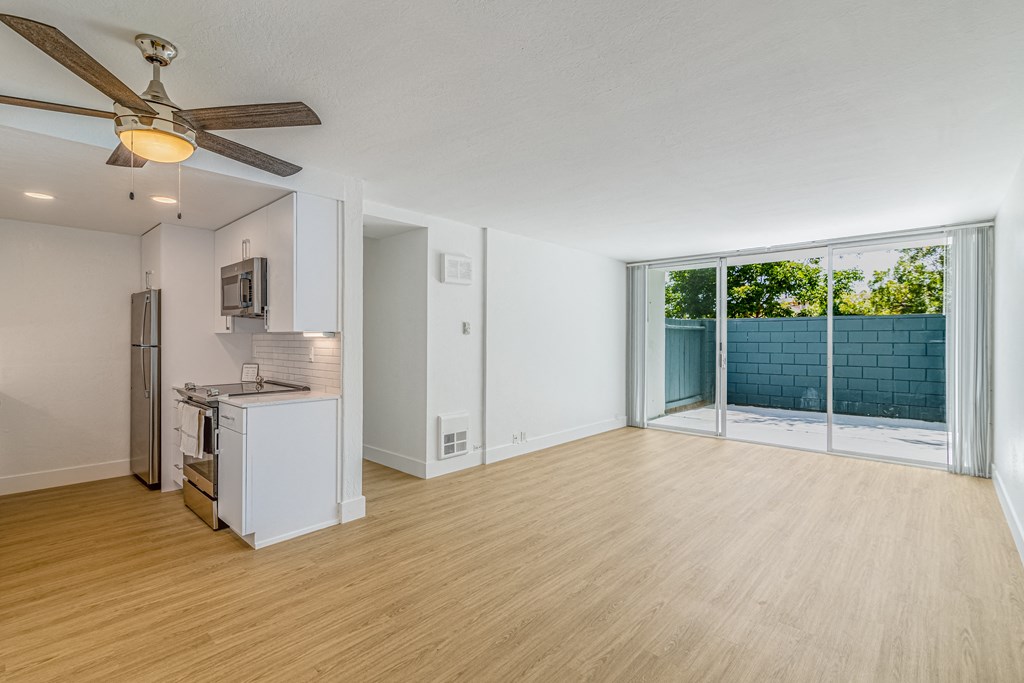 brewster unfurnished living room and kitchen at Avenue Two Apartments, Redwood City  ,California, 94063