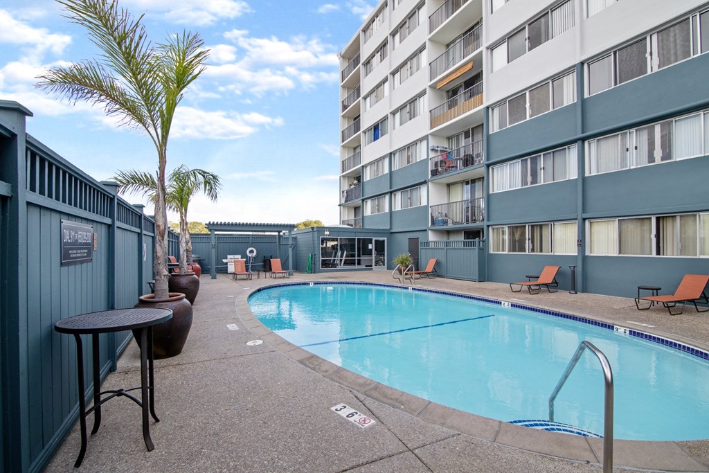 avenue two apartment building and pool at Avenue Two Apartments, Redwood City  , California at Avenue Two Apartments, California