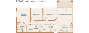 Cedar 3 bed 2 bath - 1117 sq ft
