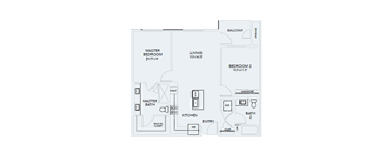 B1 – 2 Bedroom 2 Bath Floor Plan Layout – 1050 Square Feet