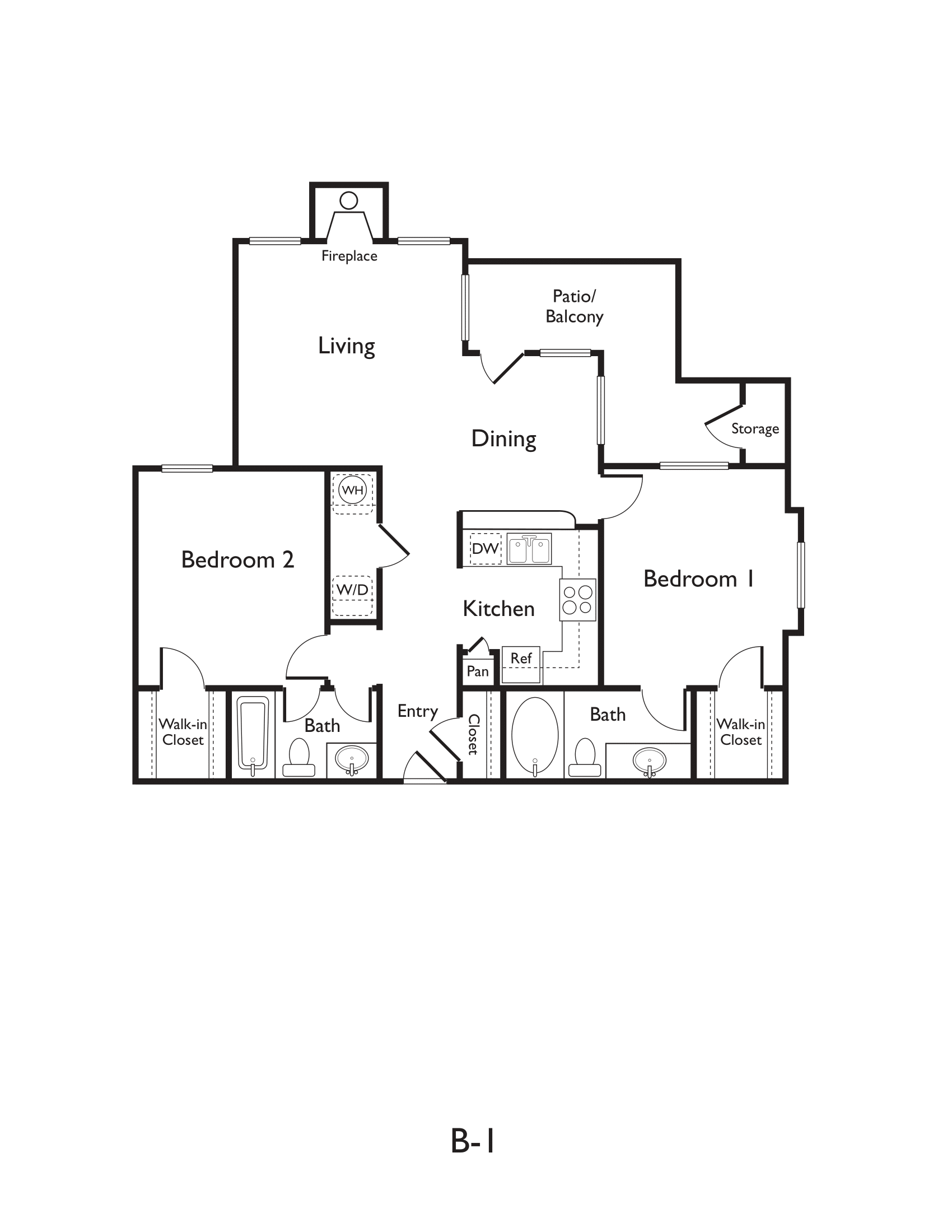 B1 (Premium) 2 bed 2 bath 962 sqft