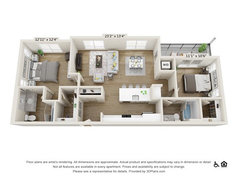 2 bed 2 bath - 1042 sqft