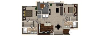 B2 floor plan 2 bedroom 2 bathroom 1150 square feet
